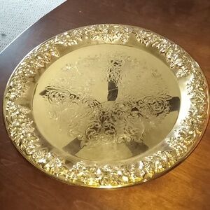 Vintage Copper Craft Brassware w/Fruit Vine Detail & Scrollwork 13.75  D…